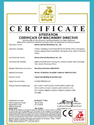CE Certification for Beston Egg Tray Machine